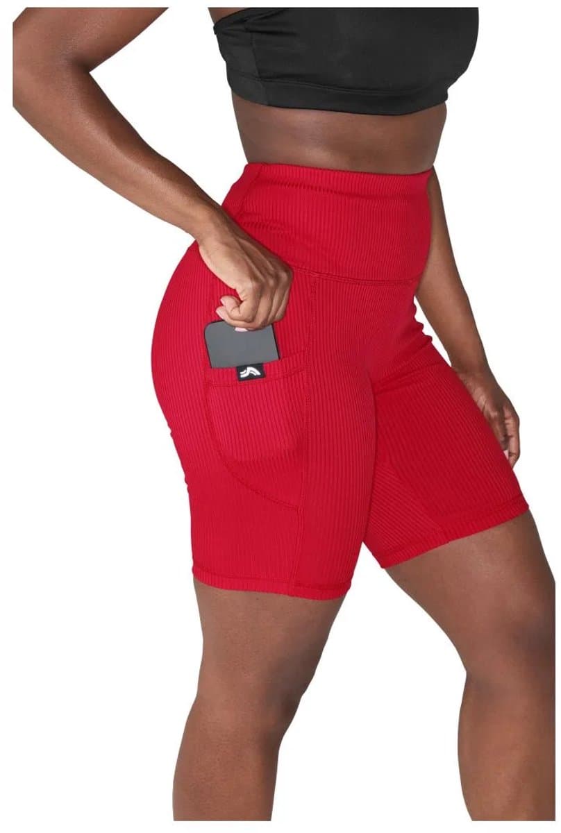 Crivit Korte Dames Sportlegging / Rood / Geribbeld / Maat L 44/46 / Met telefoonzakje