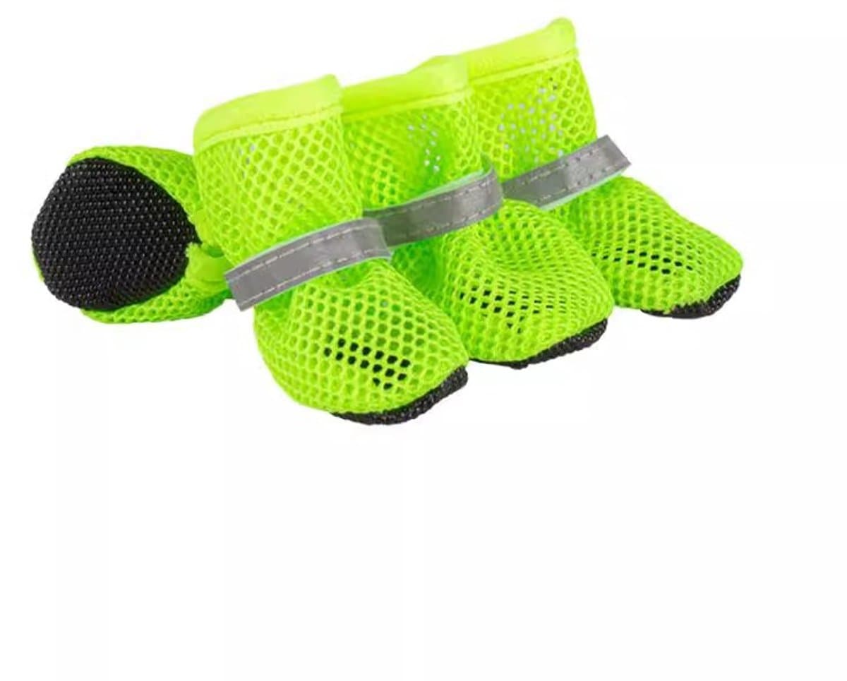 Groene hondenlaarzen van mesh stof, set van 4 stuks, ademend zomermodel met slipvaste zool als pootbeschermer, geschikt voor kleine en middelgrote honden, maat L