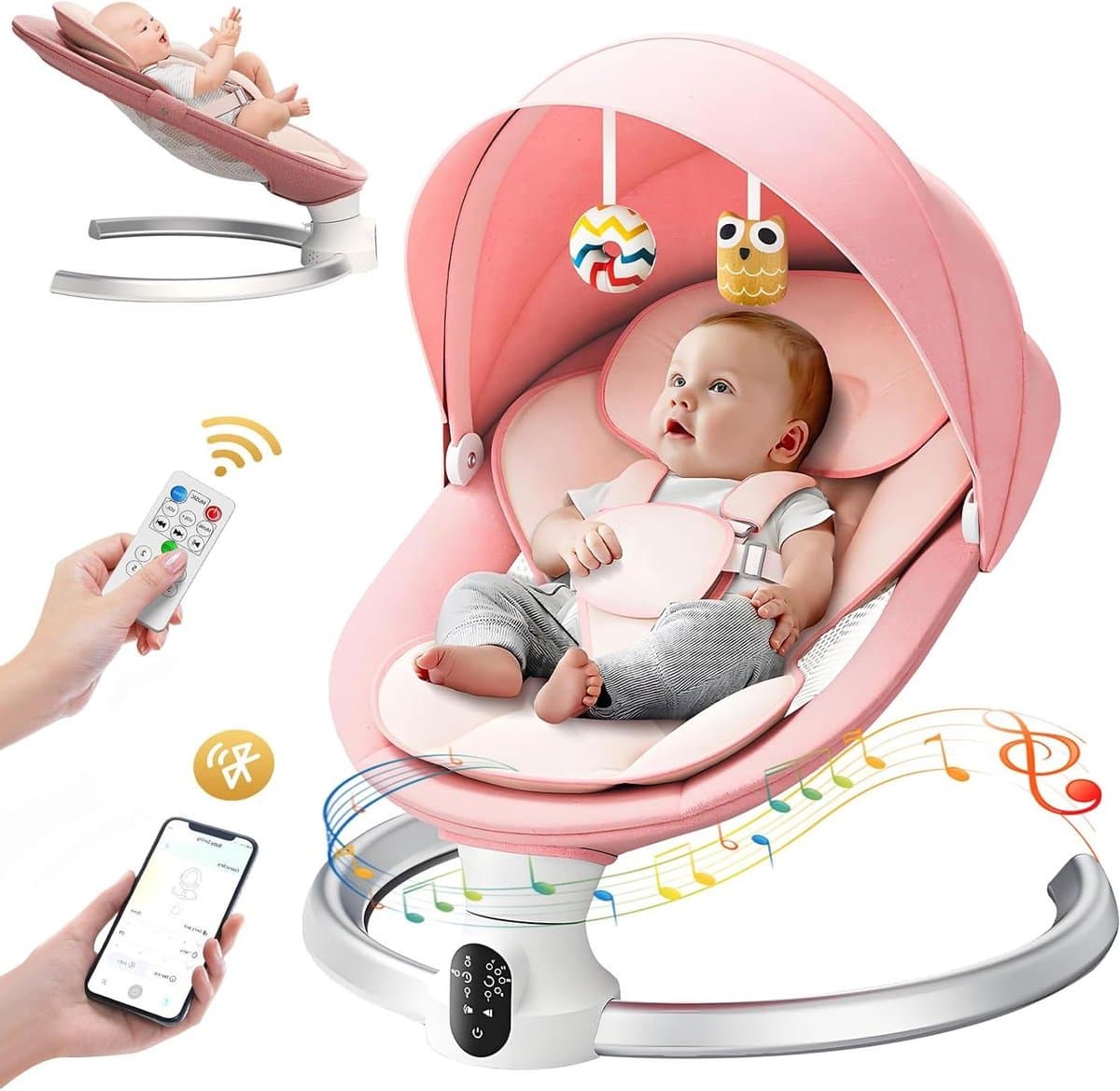 Elektrische Baby Schommel - Baby wieg - Baby vermaken - Met Afstandsbediening - Tot 9 kg - Roze