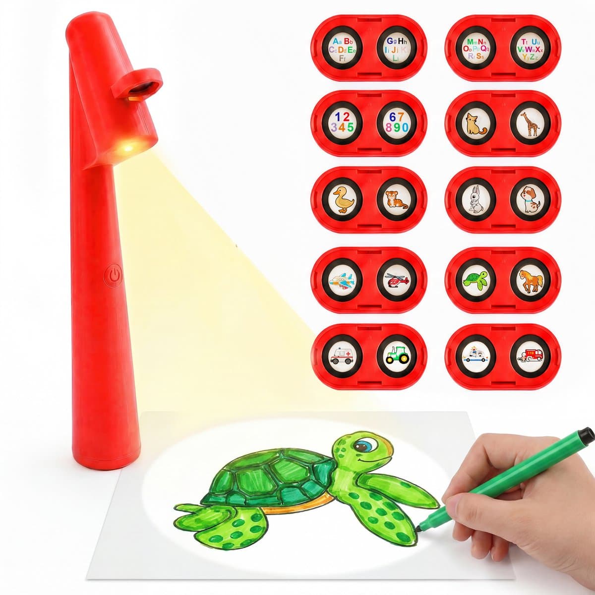 Crafts&Co® Tekenprojector 3-in-1 voor Kinderen 4-12 Jaar - 20 Afbeeldingen - Leren Tekenen, Overtrekken en Kleuren - USB-C Oplaadbare Tekenmachine - Compact en Lichtgewicht - Met Spotlight en Lamp - Creatief Speelgoed voor Thuis en Onderweg - Rood