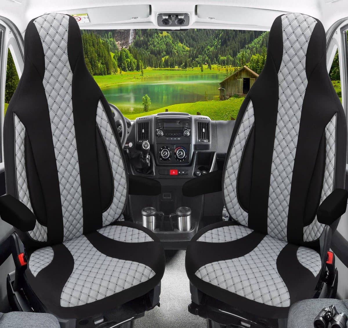 Premium Camper stoelhoezen voor Benimar WPL401 in Zwart/Grijs (2 losse stoelen)