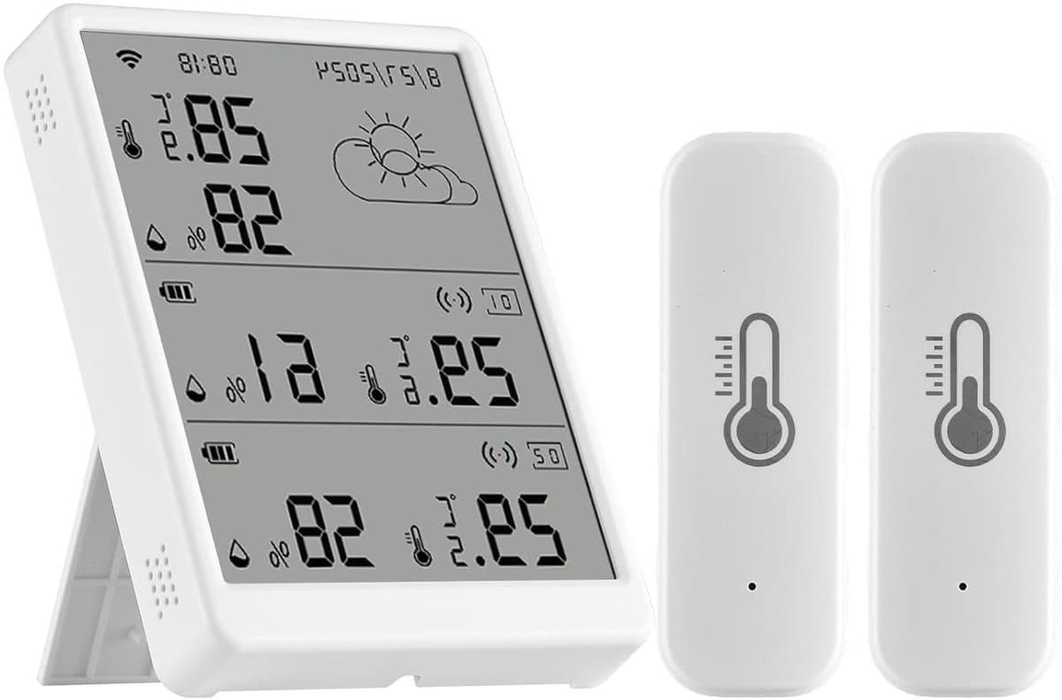 Slimme Temperatuurmeter - Vochtigheidsmonitor Binnen Buiten - Omgevingsbeheer - Realtime WiFi Updates - 10.5 cm - Wit