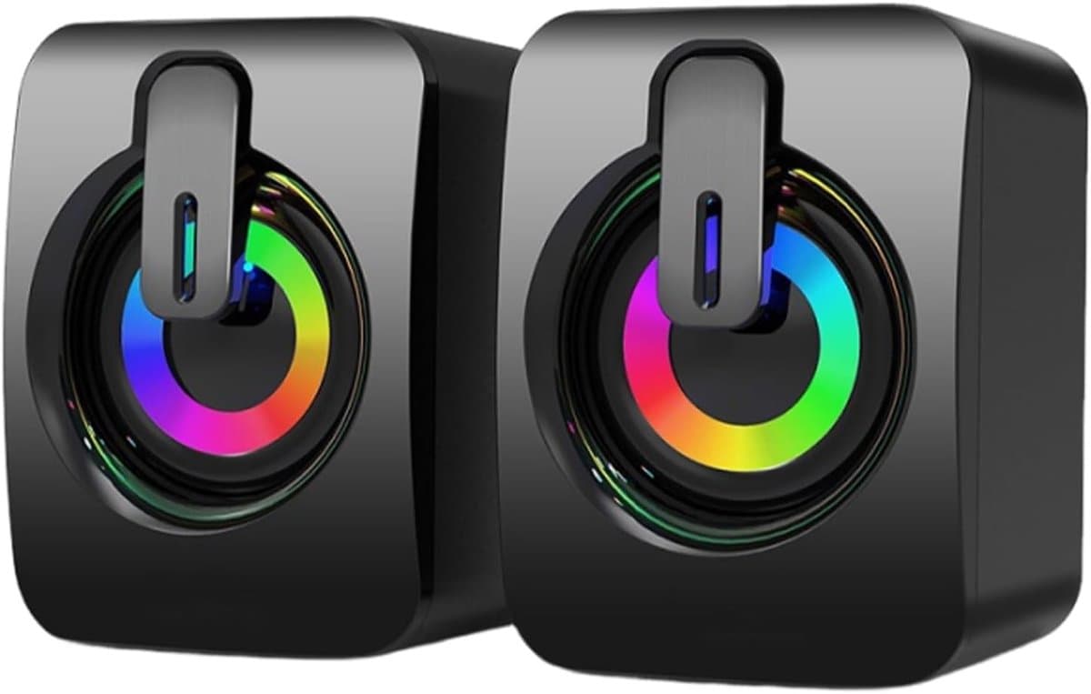 Mini Computerluidsprekers - Draadloze Speakers - Desktop Audio - RGB Verlichting - 7.2 x 11.7 x 7.2 cm - Zwart