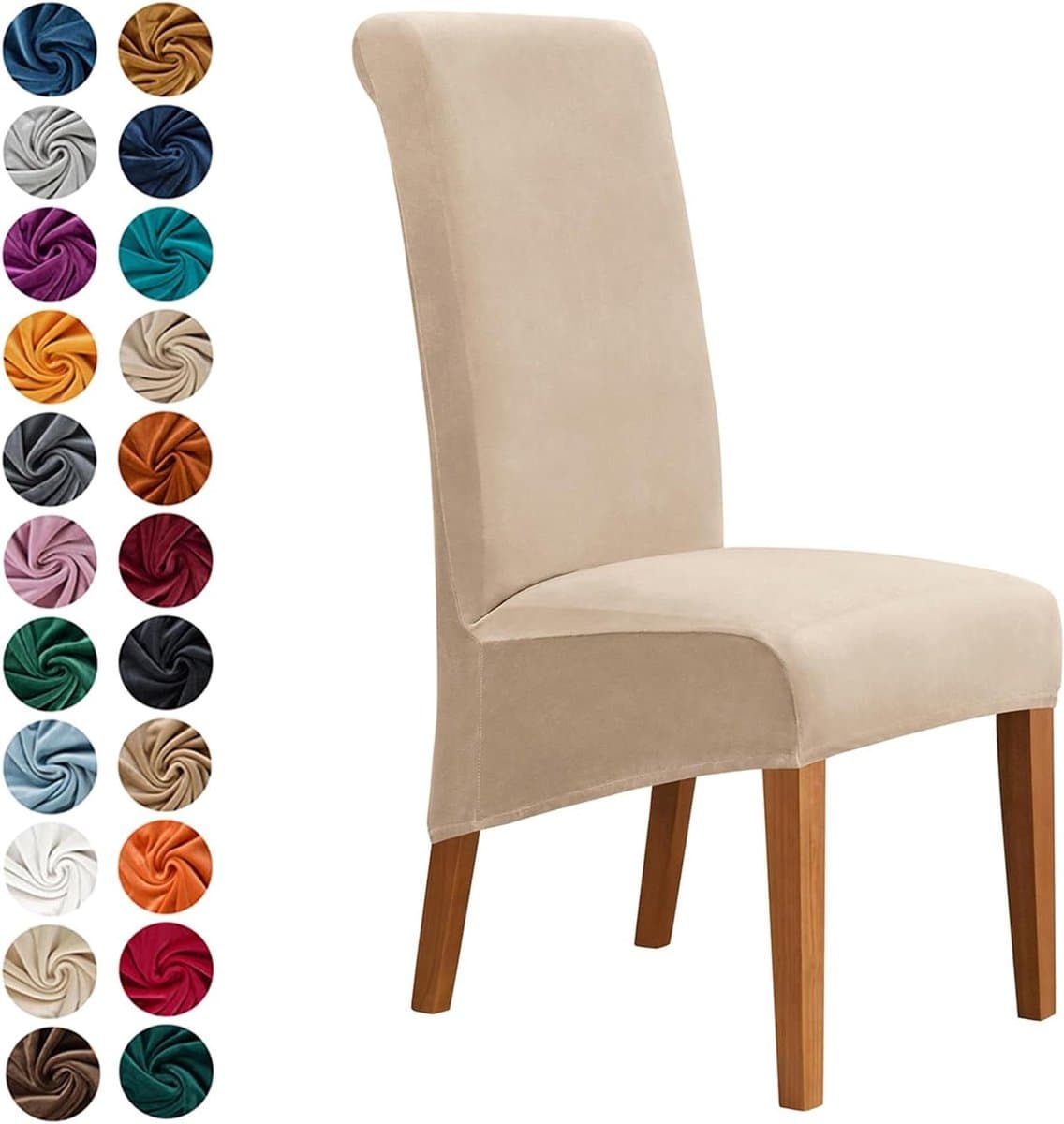 Stoelhoezen Set - Eetkamerstoelhoezen Beschermers - Stoelen Vernieuwen - Kreukvrije Fluweelstof - 4 stuks - Beige Grijs
