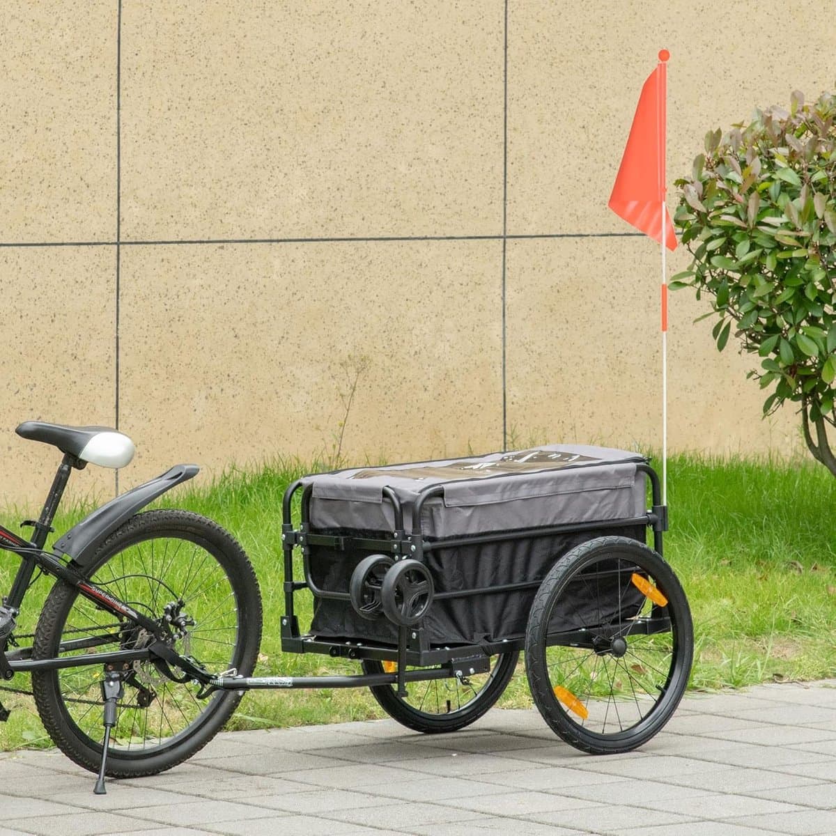 Fietskar Vrachtaanhanger - Transportkar - Goederen Vervoeren - 2-in-1 Ontwerp - 40 kg Draagvermogen - Zwart Grijs