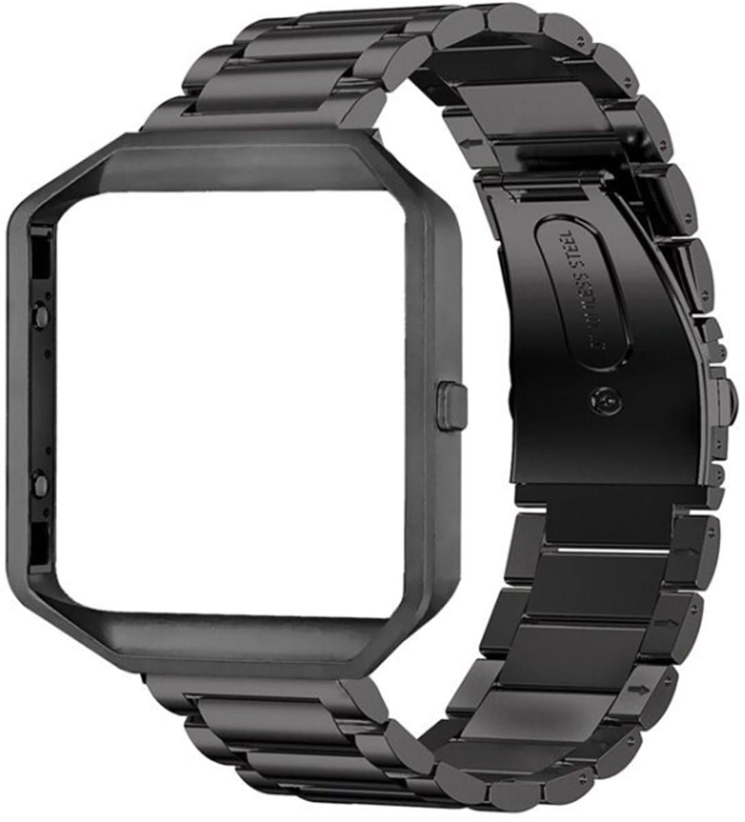 Geschikt Voor Fitbit Blaze Smart Sporthorloge Roestvrij Stalen Metalen Band Metalen Frame Vlinder Gesp Drie Kralen Band (zwart)