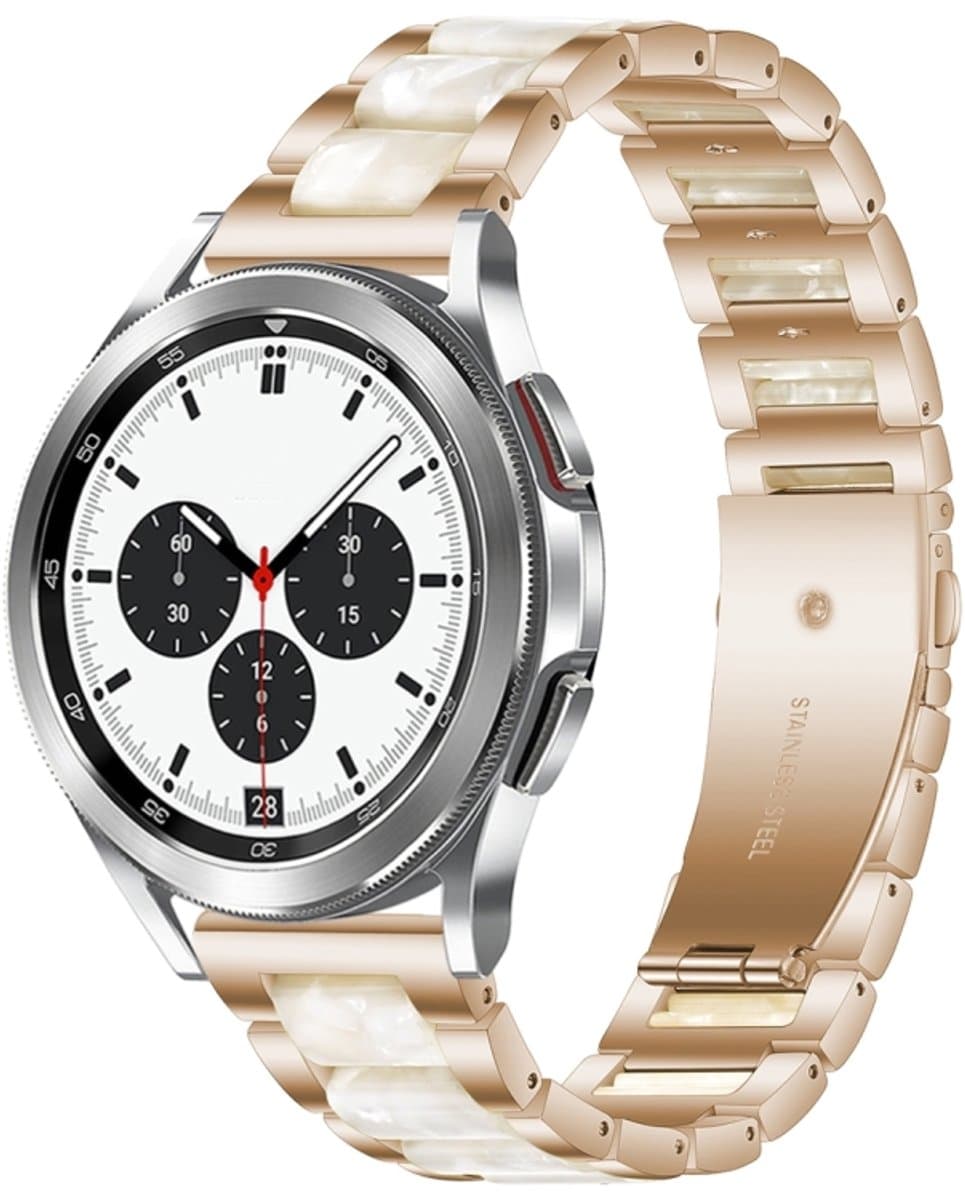 Voor Galaxy Watch 4 Classic 42 / 46 mm Interbead hars metalen horlogeband (rosé goud wit)