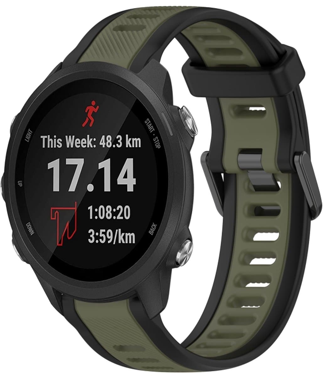 Voor Garmin Forerunner 245 / 245 Music 20 mm tweekleurige siliconen horlogeband met textuur (groen + zwart)