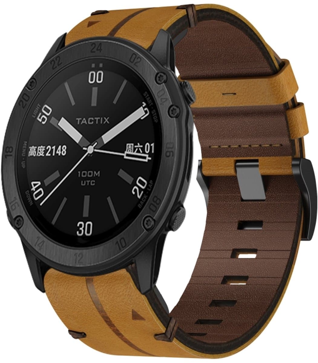 Voor Garmin Fenix 7 Pro 47 mm 22 mm lederen textuur horlogeband (bruin)