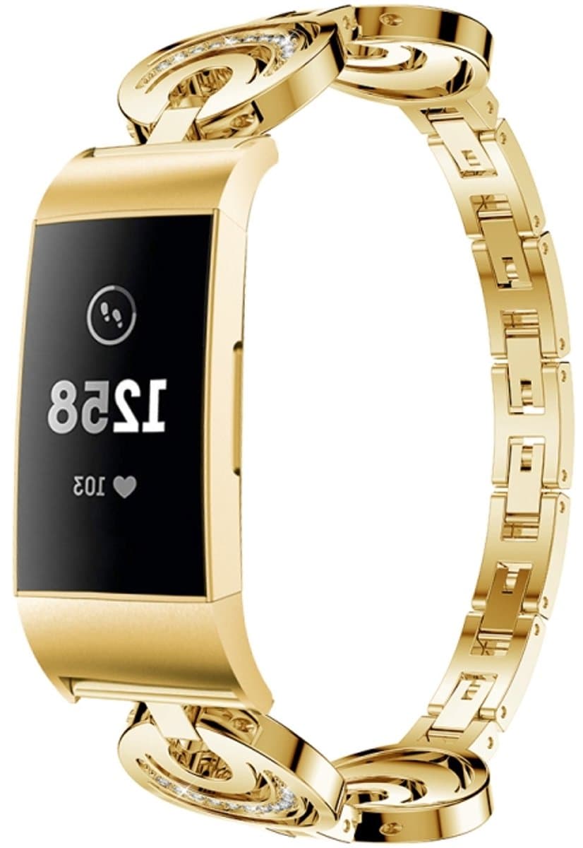 For Fitbit Charge 3 / 4 Sun Moon Star Diamond Metal Watch Band(Gold)