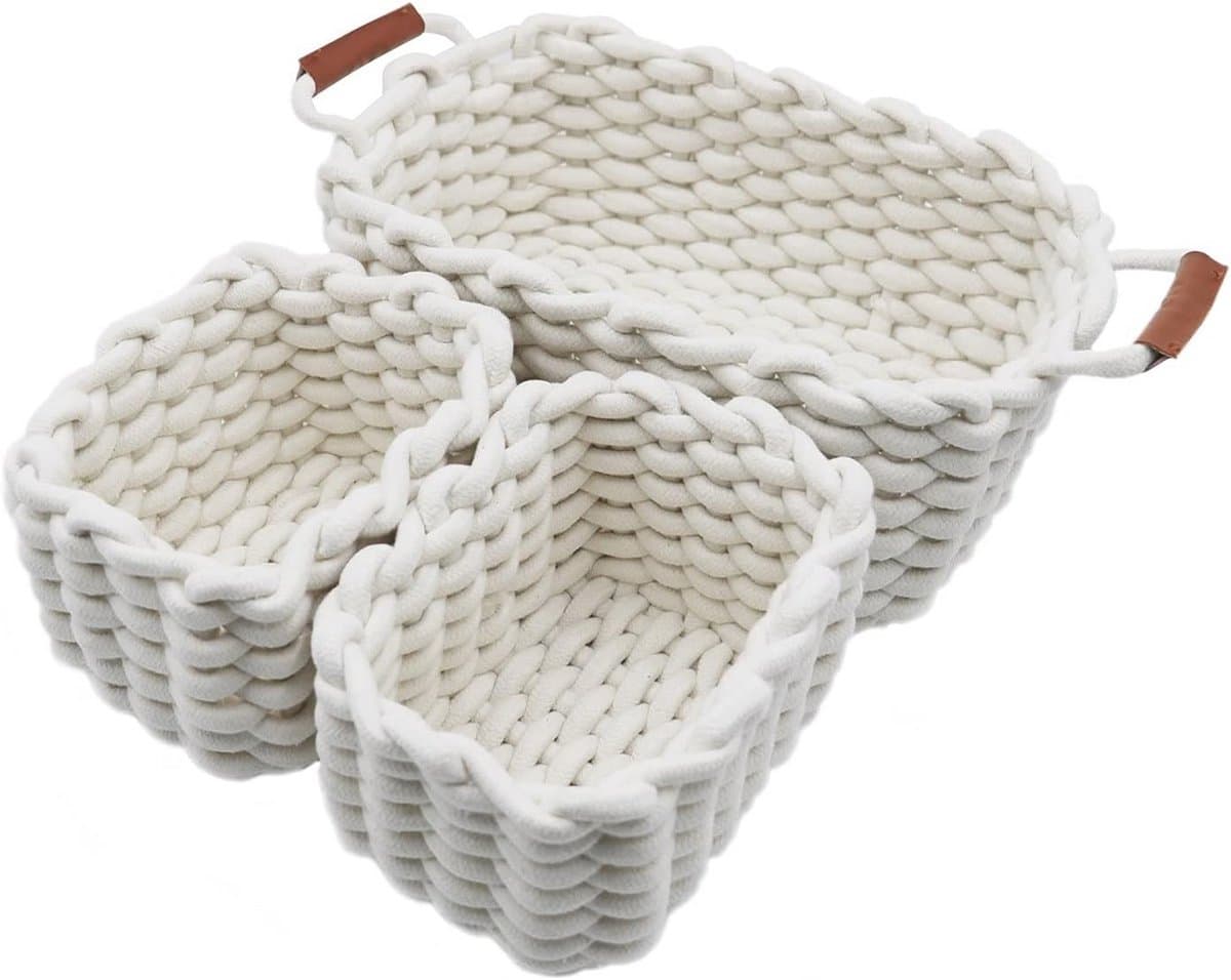 Katoenen Touwmanden Set van 3 - Decoratieve Opbergmanden voor Kinderkamer, Slaapkamer en Woonkamer