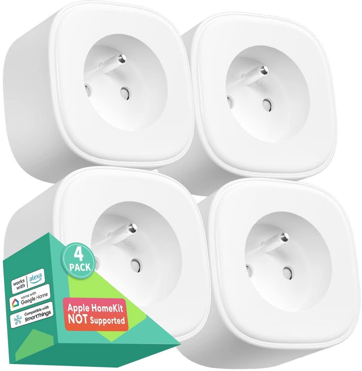 Meross 4 x WiFi Socket (Type E), Intelligent Socket, Compatible with Alexa, Google Home, SmartThings, Programmable, Remote Control
