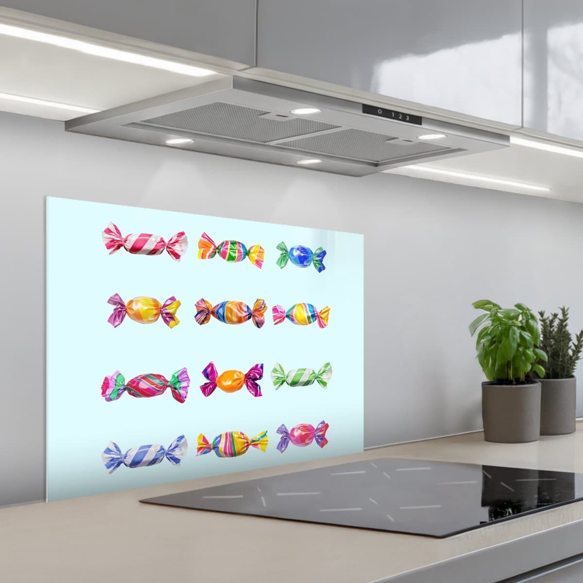 Spatscherm 70x55 cm - Zelfklevende achterwand Snoepjes - Realistisch - Kleurrijk - Keuken muurbeschermer - Spatwand fornuis