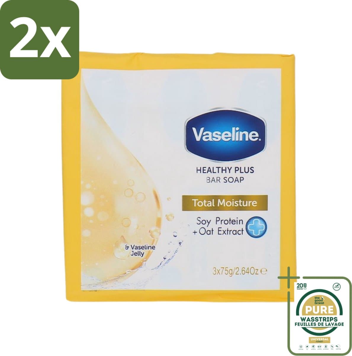 Vaseline - Total Moisture - Zeeptablet - Healthy Plus - 3x75 g - Voordeelverpakking - 2 stuks - Zeep voor dagelijks gebruik - Zeep voor gevoelige huid