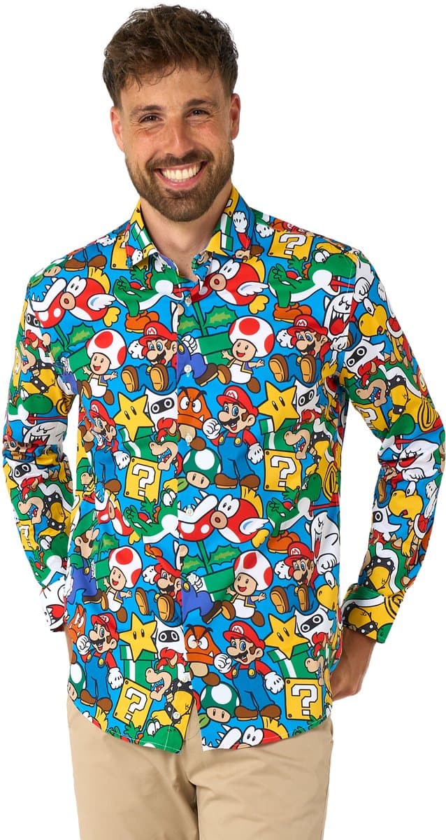 OppoSuits Super Mario™ Shirt - Heren Overhemd - Nintendo Bowser Luigi Toad - Carnavalskleding - Gekleurd - Maat EU 43/44