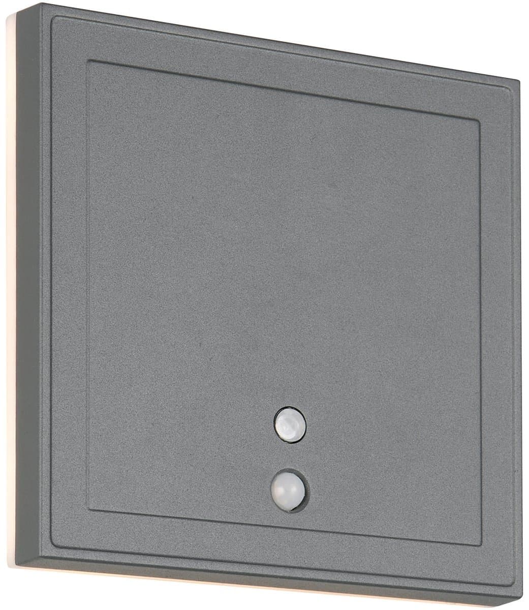 LED Tuinverlichting - Trion Argo - Wandlamp Buitenlamp - 1 Lichtpunt van 2 Watt - Warm Wit 3000K - Schemeringsensor - Bewegingssensor - Op Batterijen - Vierkant - Antraciet - Aluminium