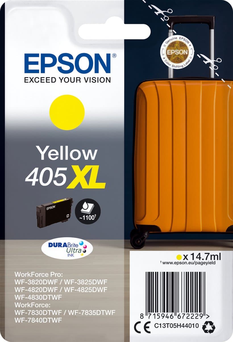 Epson 405XL DURABrite Ultra inktcartridge, origineel, hoge capaciteit (XL), geel, 1 stuk