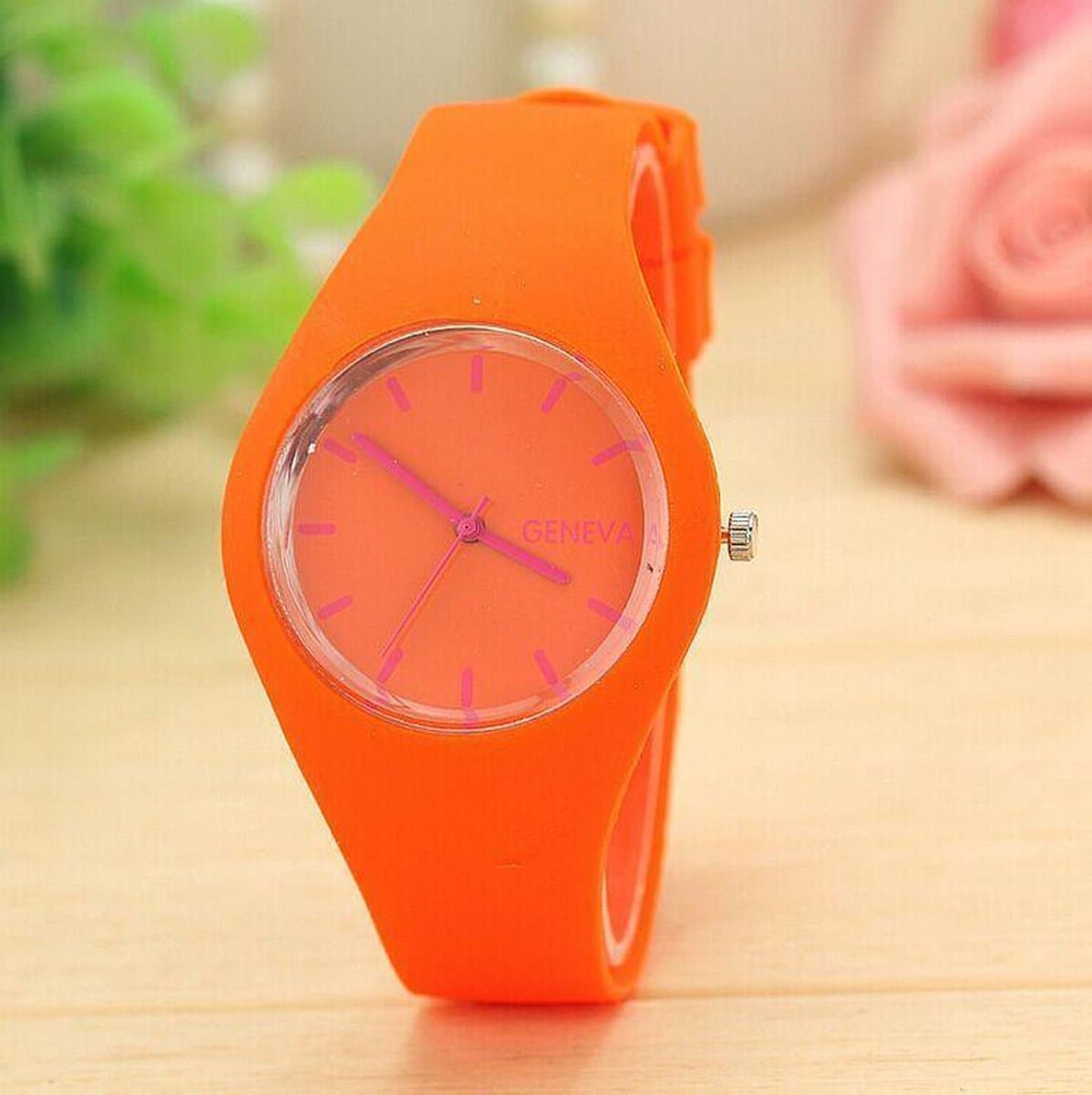 Geneva Horloge Oranje • Unisex • Geneva • Zwart • Wit • Rood • Geel • Turqouise • Donkerblauw • Lichtblauw • Oranje • Roze • Paars • Groen