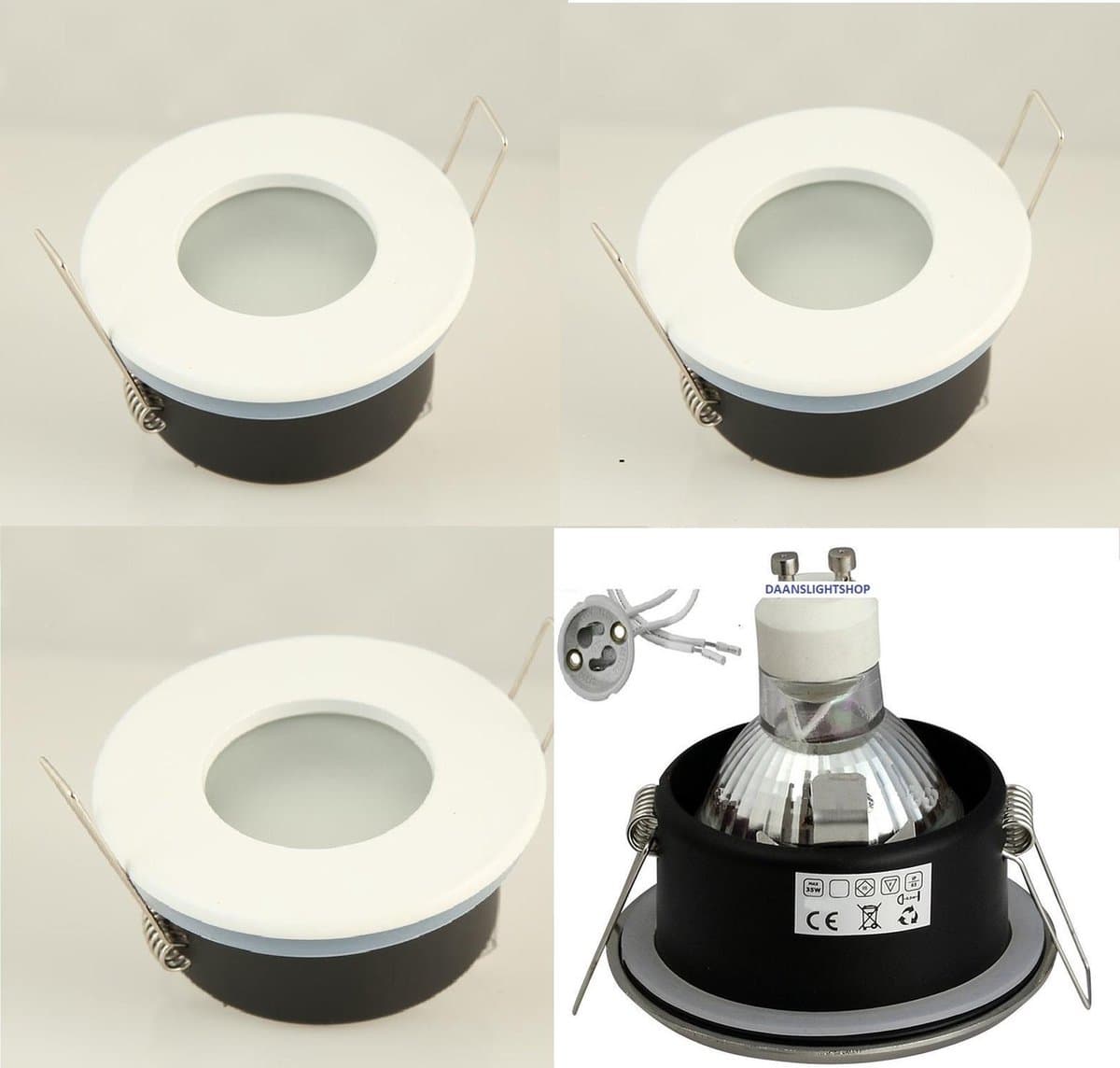 Badkamerspot LED Inbouwspot – Set van 3 – Wit – Philips GU10 Dimbaar – 3000K Warm Wit – IP65 - Sparing Ø75 mm - Buitenmaat Ø82 mm.