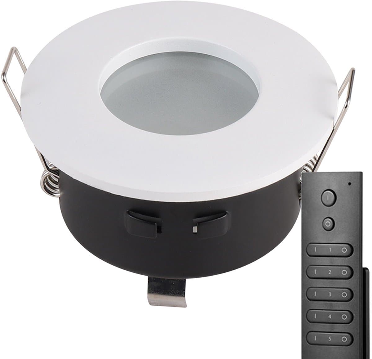 8x HOFTRONIC Barcelona - Inbouwspot met afstandsbediening - LED - Zaagmaat 73mm - Wit - Dimbaar - 5 Watt - 350 lumen - 230V - 2700K Extra warm wit - Verwisselbare GU10 - Plafondspots - Inbouwspot voor badkamer en buiten - 5 jaar garantie