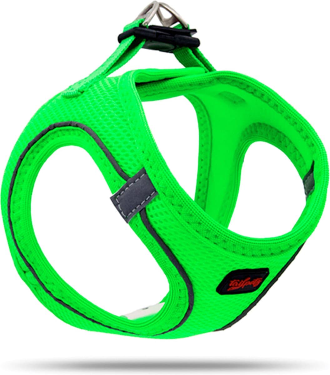 Tailpetz - Air-Mesh Harness - Hondenharnas - Hondentuig - Hondentuigje Kleine Hond - Y Tuig Hond - Harnas Hond - Anti Trek Tuig Hond - Reflecterend - Maat XL - Neon Green