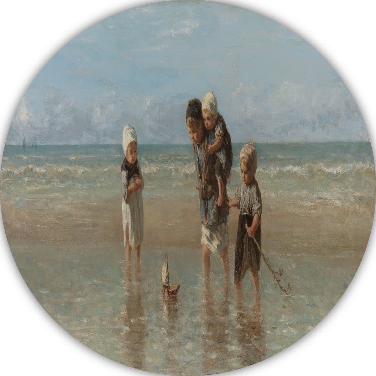 Kinderen der Zee - Jozef Israëls wandschalen - Kinderen rond schilderij - Muurcirkels Mensen - Muurdecoratie landelijk - Schilderij - Kunst muurcirkel aluminium 60x60 cm