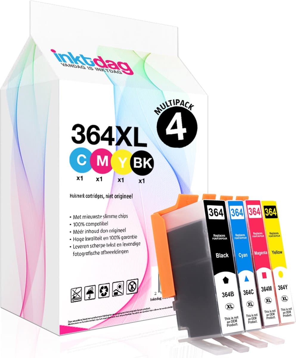 Inktdag inktcartridge voor hp 364 xl, hp 364xl inktcartridges , hp 364 inktcartridges van 4 stuks voor HP Photosmart 5510 ,5514, 5515 ,5520 ,5522 ,5524 ,5525 ,6510 ,6520 ,6525 ,7510, 7520 ,B109n , B110 ,B209a ,B210, B8550 ,C5380 ,C6380 ,D5460