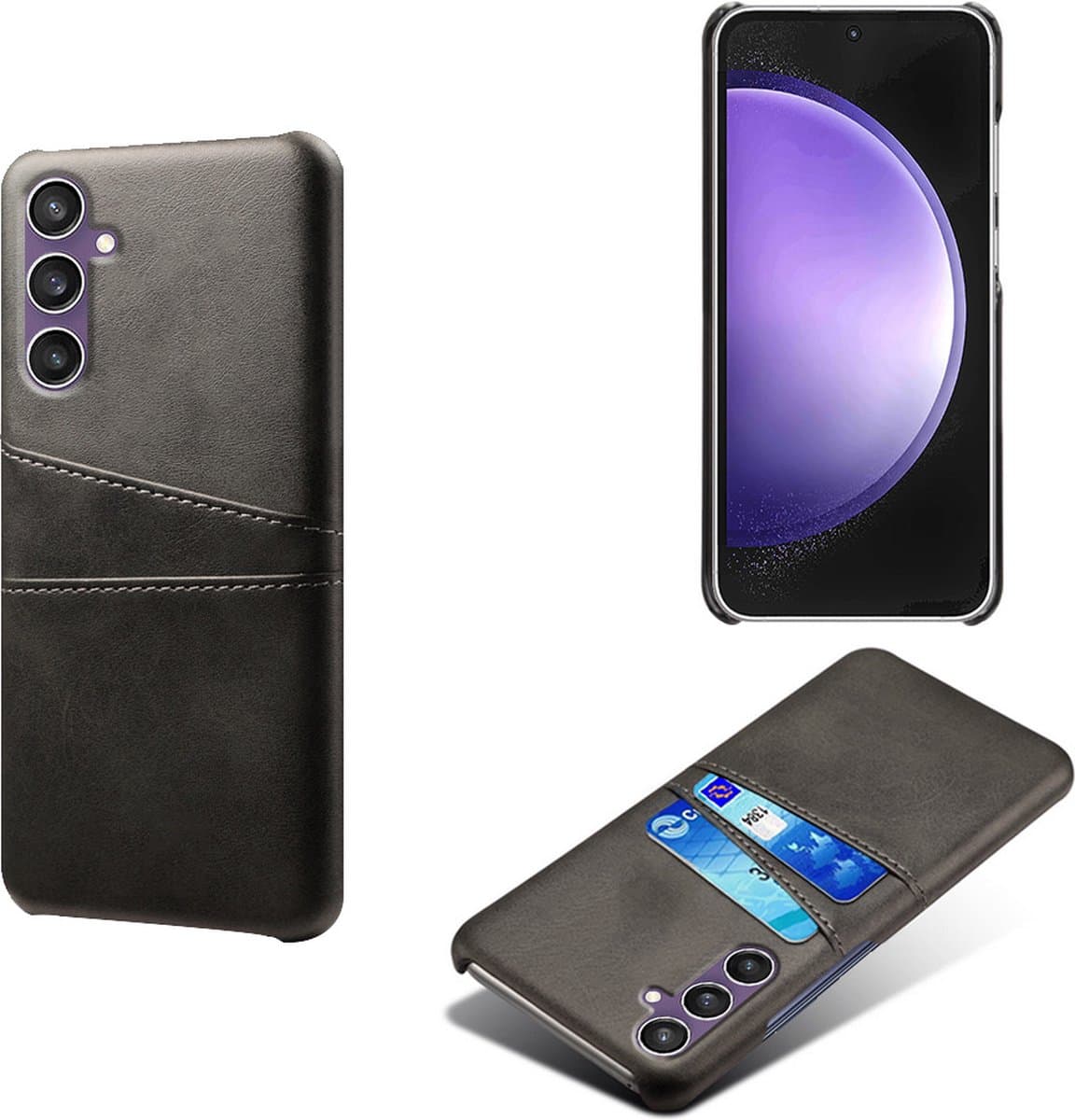 Backcover met Opbergvakjes + PMMA Screenprotector voor Galaxy S23 FE _ Zwart