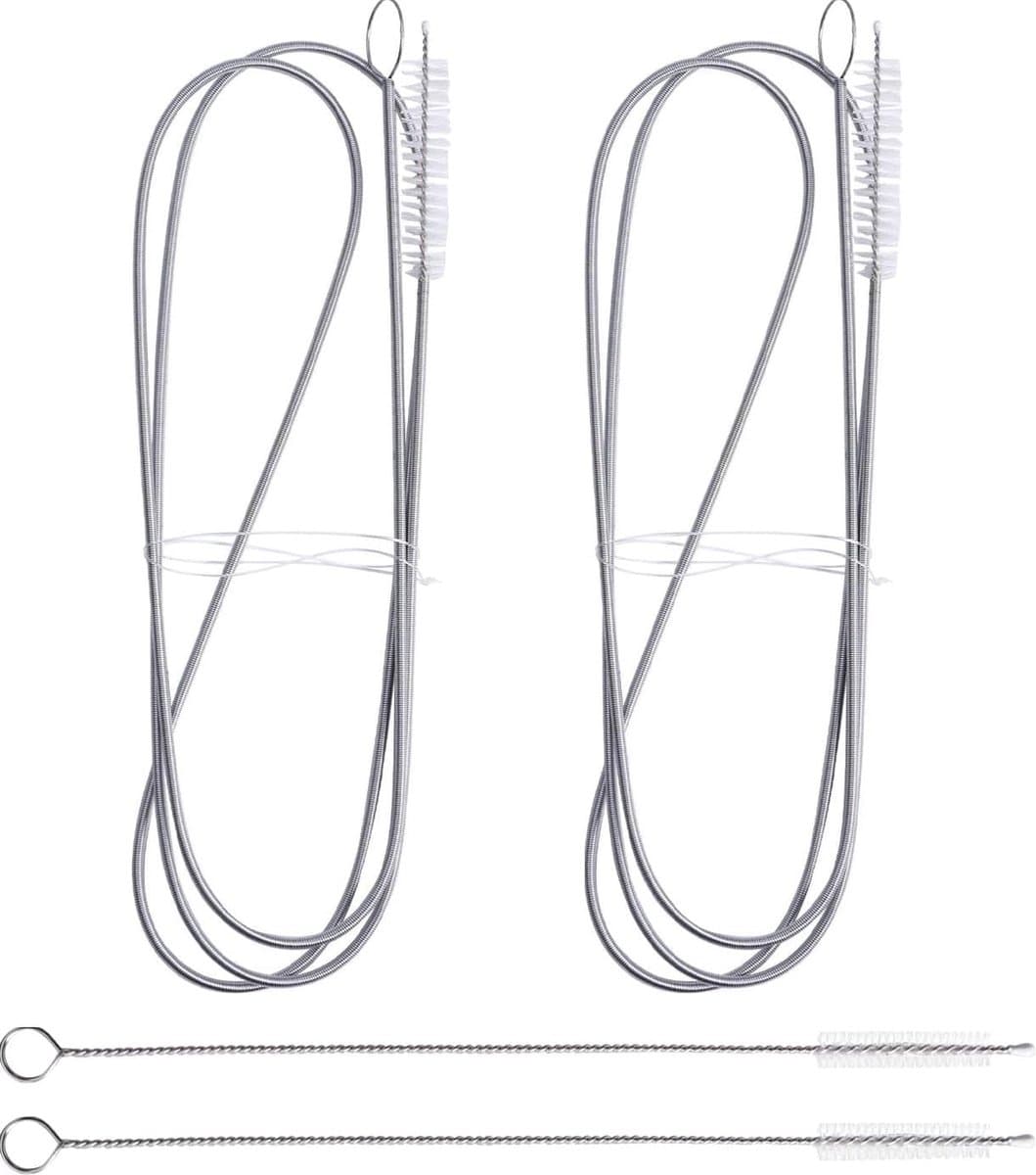 4 stuks reinigingsborstels, 150 cm/17 cm, koelkastafvoerreiniger, borstel/melkslang, buisreinigingsborstel, voor aquariumslang, theepot, espresso-machines, drinkrietjes (zilver + wit)