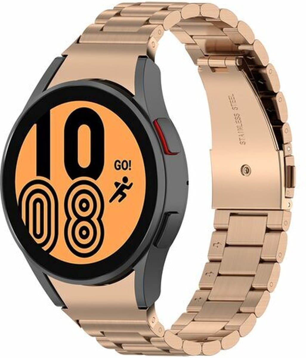 By Qubix - Stalen schakelband 20mm - Rosé goud - Geschikt voor Samsung Galaxy Watch 7 (40 & 44mm) - Galaxy Watch FE - Galaxy Watch 6 - Galaxy Watch 6 Pro - Galaxy Watch 5 - 5 Pro - Galaxy Watch 4 - 4 Classic