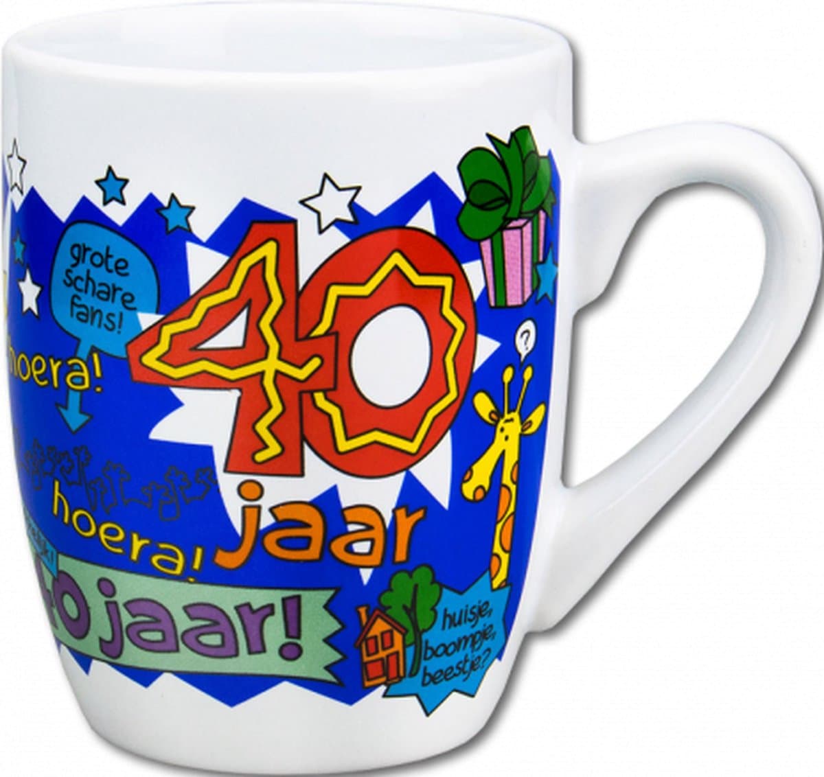 Verjaardag - Cartoon Mok - Hoera 40 jaar Man - In cadeauverpakking met gekleurd lint
