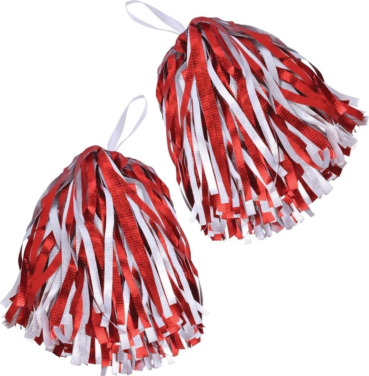 Cheerballs/pompoms - 6x - rood/wit - polyester - Cheerleaders - Cheerleaders verkleed accessoires