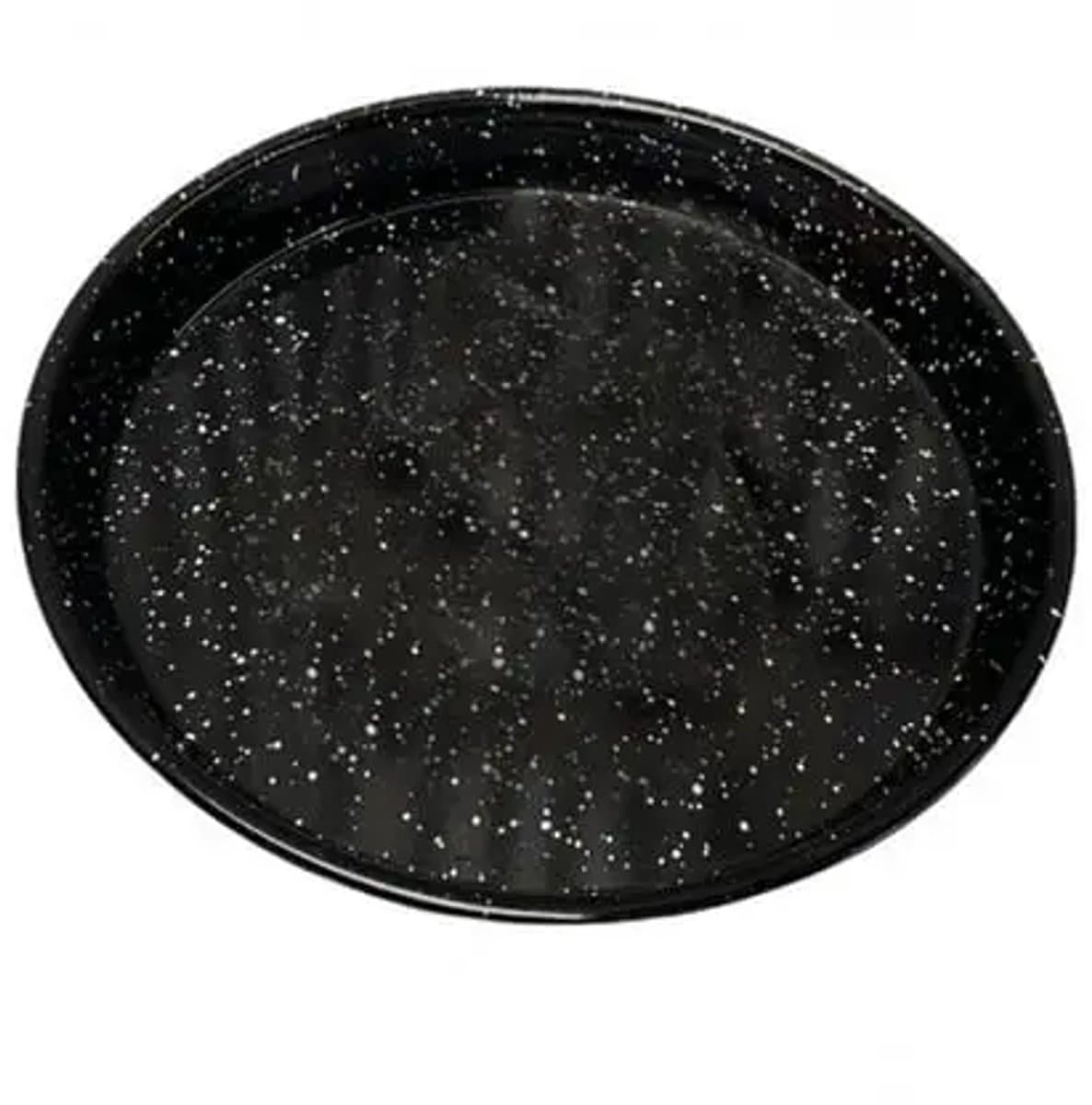 Emaille ovenschaal rond 38 cm met emaille laag voorkomt plakken