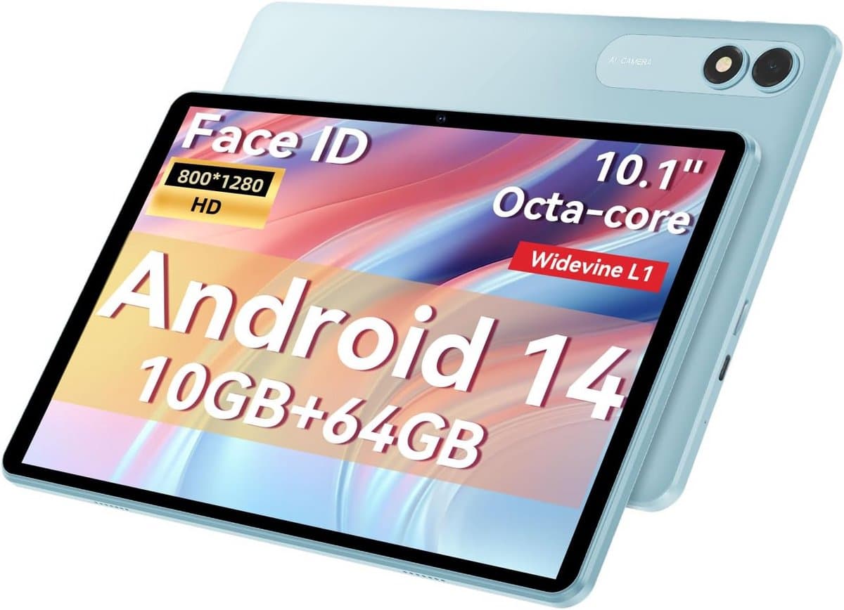 Tablet 10 inch Android 14 Octa-Core 10GB RAM 64GB Opslag WiFi Blauw
