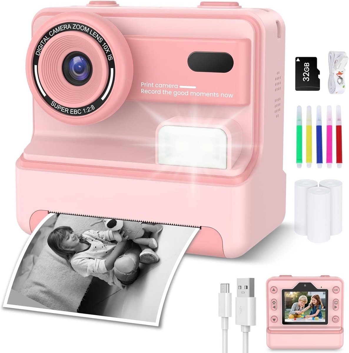 Kindercamera met Instant Print - 1080P - 2.4 'IPS-scherm - Perfecte geschenken voor kinderen van 3-10 jaar