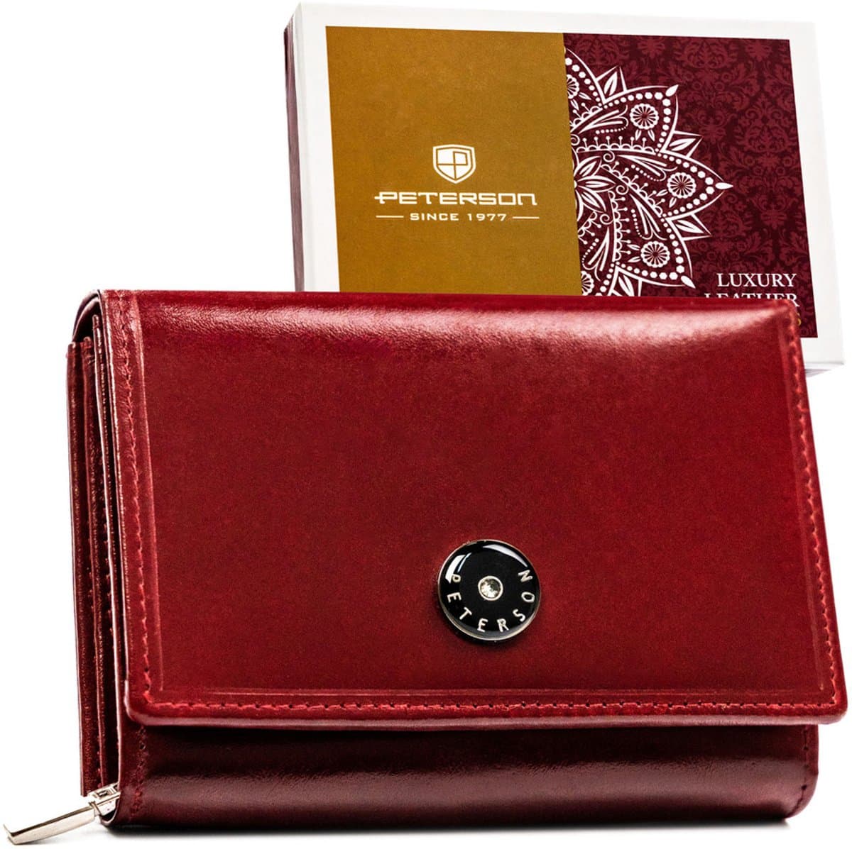 Peterson - Elegante en Compacte Damesportemonnee - Rood - Natuurlijke Leer - RFID Bescherming