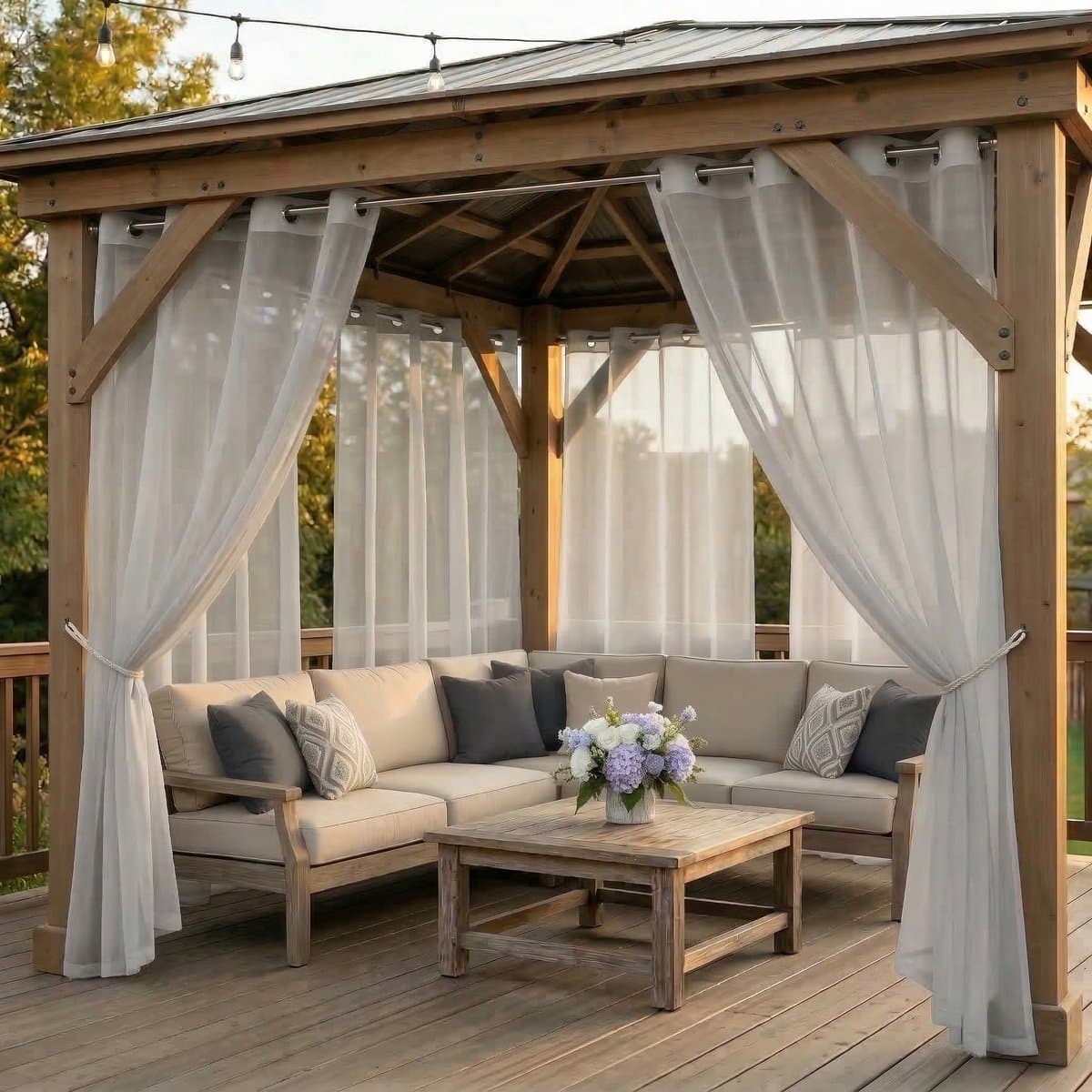 Qelus 4 Stuks Buitengordijnen Waterdicht Lichtdoorlatend met Ringen - Vitrages - Outdoor Gordijn Transparant - 132x213cm - Lichtgrijs
