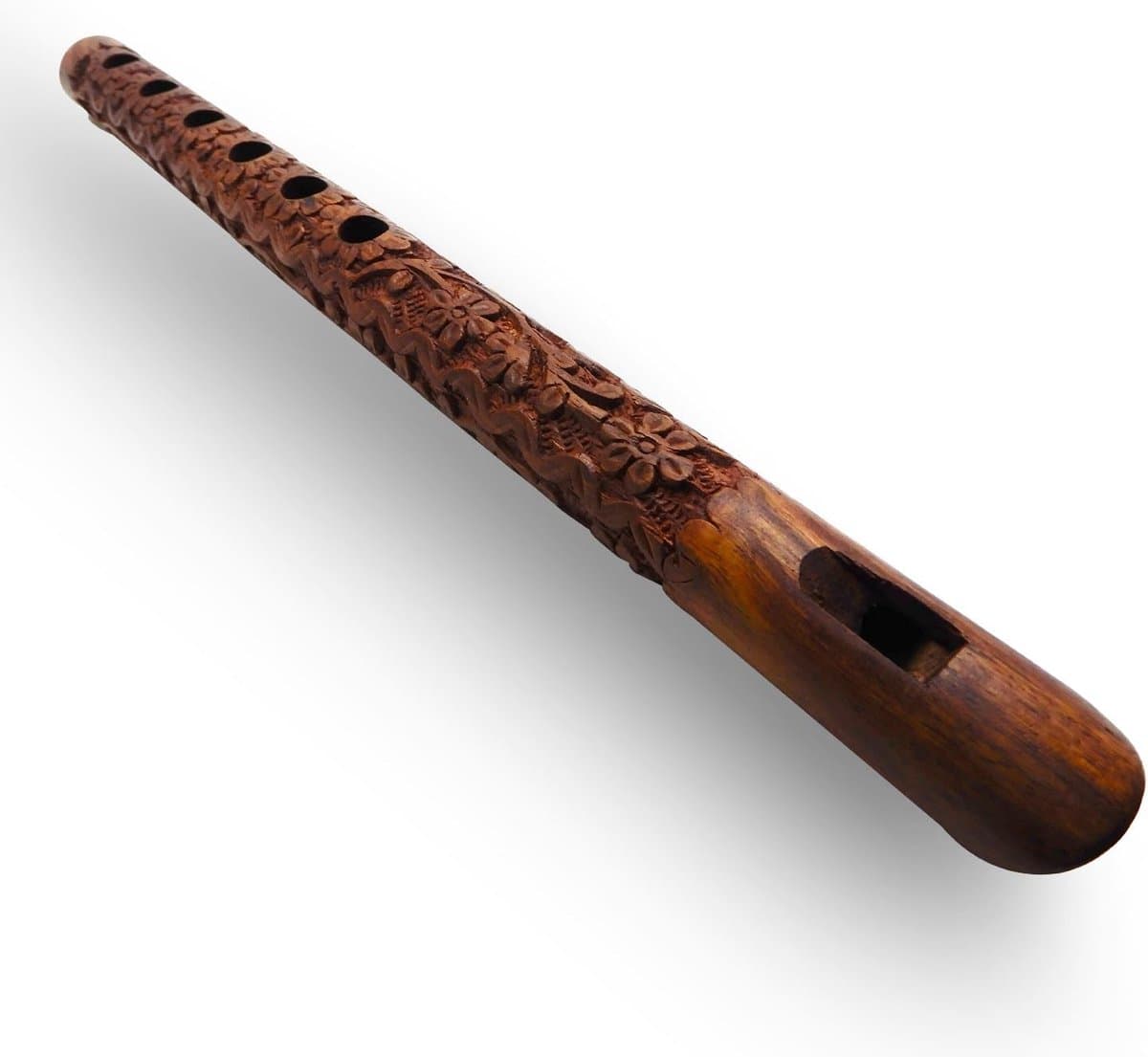 Houten Handgemaakte Fluit - Traditioneel Instrument - Muziek Maken - Authentiek Gesneden - 33 Centimeter - Bruin