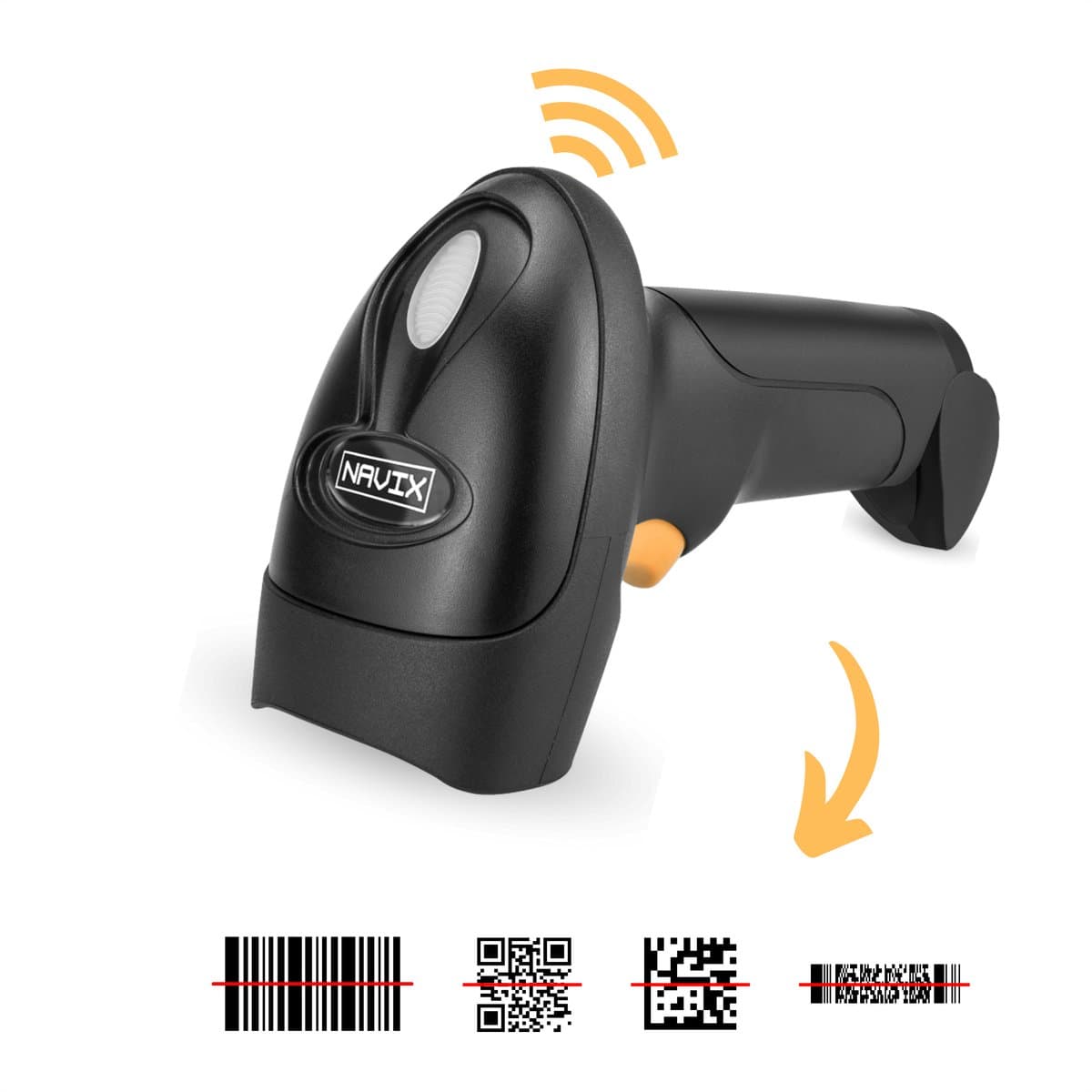 NAVIX Draadloze Barcode Scanner - QR Code Snel en Nauwkeurig Draadloos Scannen - Plug & Play Handscanner - Scannen van Papier en van Beeldscherm
