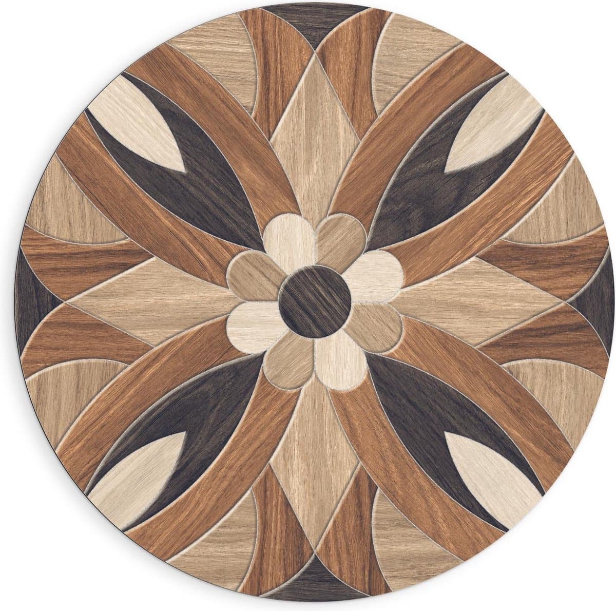 Dibond Wandcirkel - Schilderij van Houten Mozaïek - 90x90cm Foto op Aluminium Wandcirkel (met ophangsysteem)