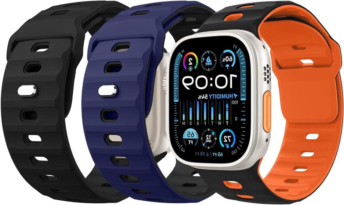 3Pack Silicone Replacement Strap Sport Wrist Band for Apple Watch 49mm 46mm 45mm 44mm 42mm - Compatible with Series 10 9 8 7 6 5 4 SE Ultra 2 - Men Women Ocean Band