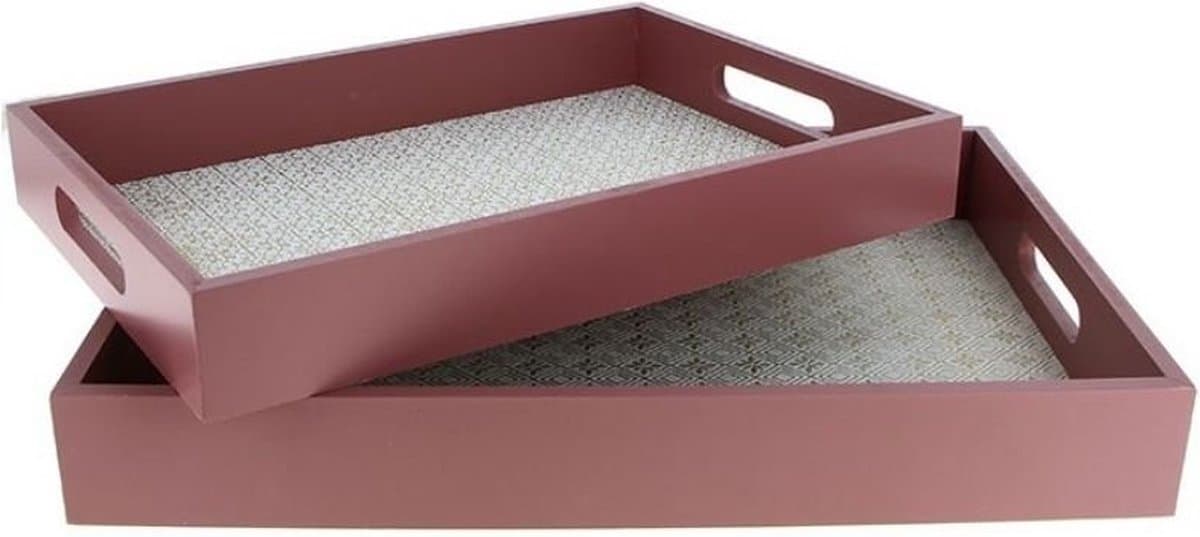 Decoratieve houten dienbladen x 2 Kersenrood - Overig - Rood - SILUMEN