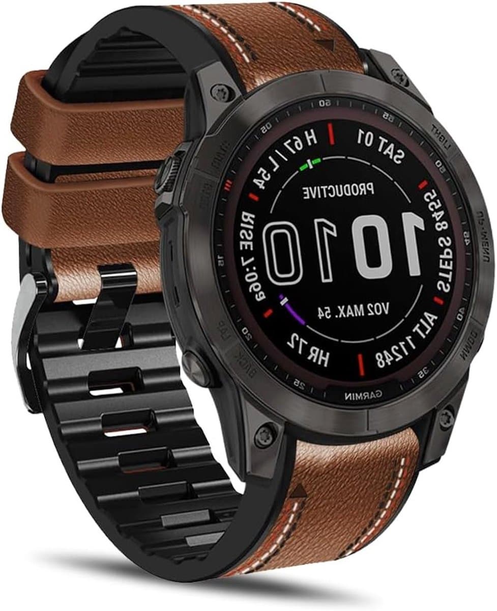 Stijlvolle 2-in-1 leren en siliconen horlogeband van 22mm voor Garmin Fenix 8, Quatix 7 Pro en MARQ modellen, bruin, comfortabel en duurzaam