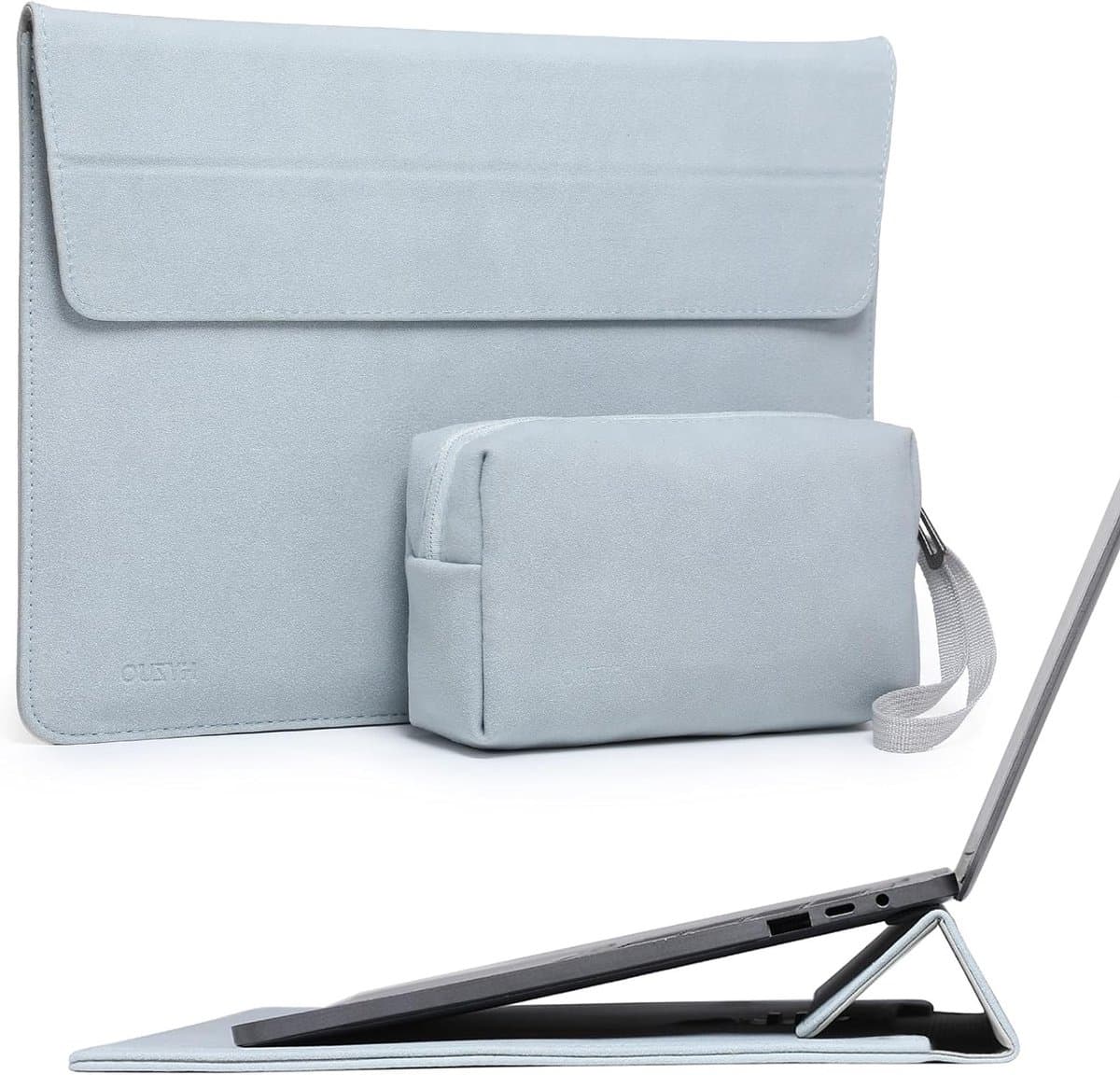 13 Inch Laptop Sleeve met Verstelbare Stand voor MacBook Air, Pro, Surface Pro en XPS 13 - Lichtblauw, Bescherming en Draagbaarheid