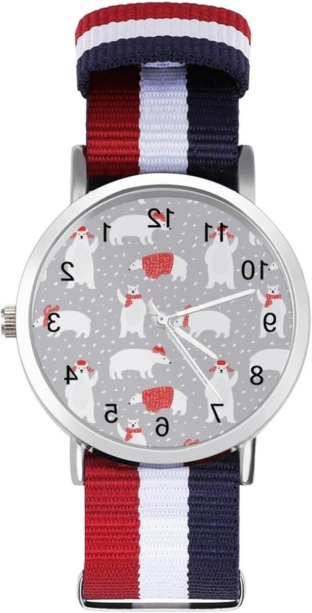 Polar Bears Horloge - Nylon Band Polshorloge - Dagelijks Gebruik - Analoge Quartz - 18 cm - Blauw