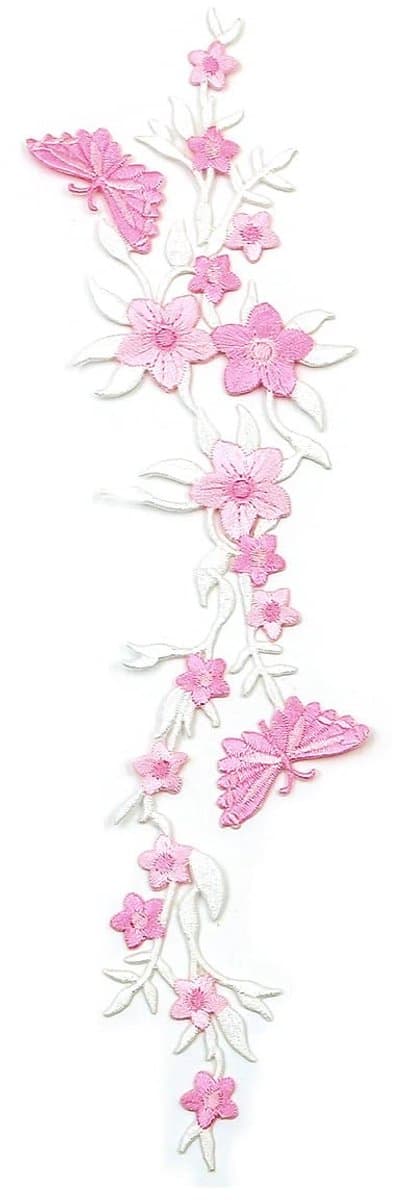 Dailygoods- Bloem Patch - 2 Stuks - Geborduurd Katoen - Decoratieve Patches - Vlinder Design - Roze - 26 cm Lengte - Borduurpatch