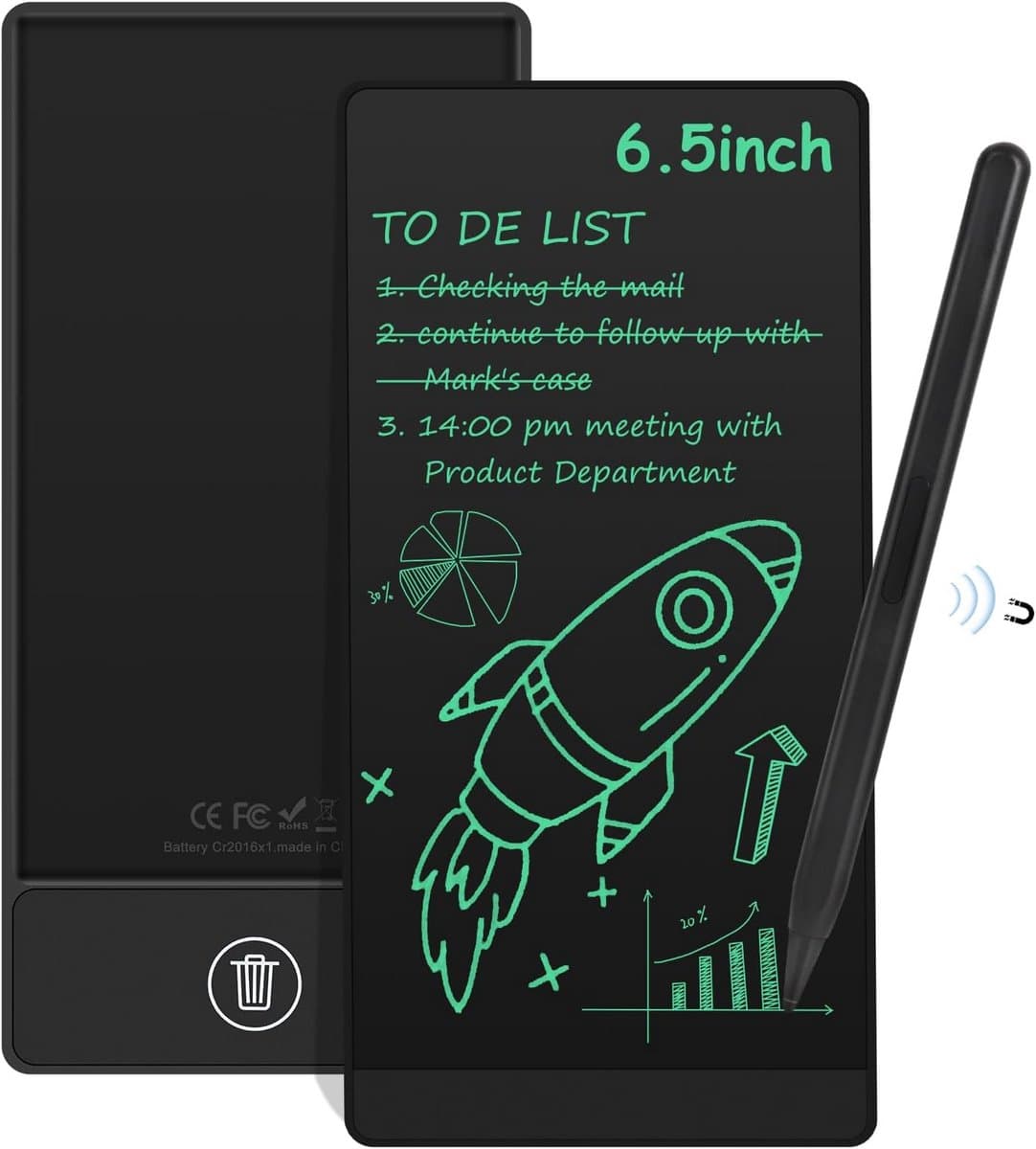 LCD Schrijftablet - Tekentablet Notitieblok - Snel Notities Maken - Volledig Scherm Ontwerp - 6.5 Inch - Enkel Scherm