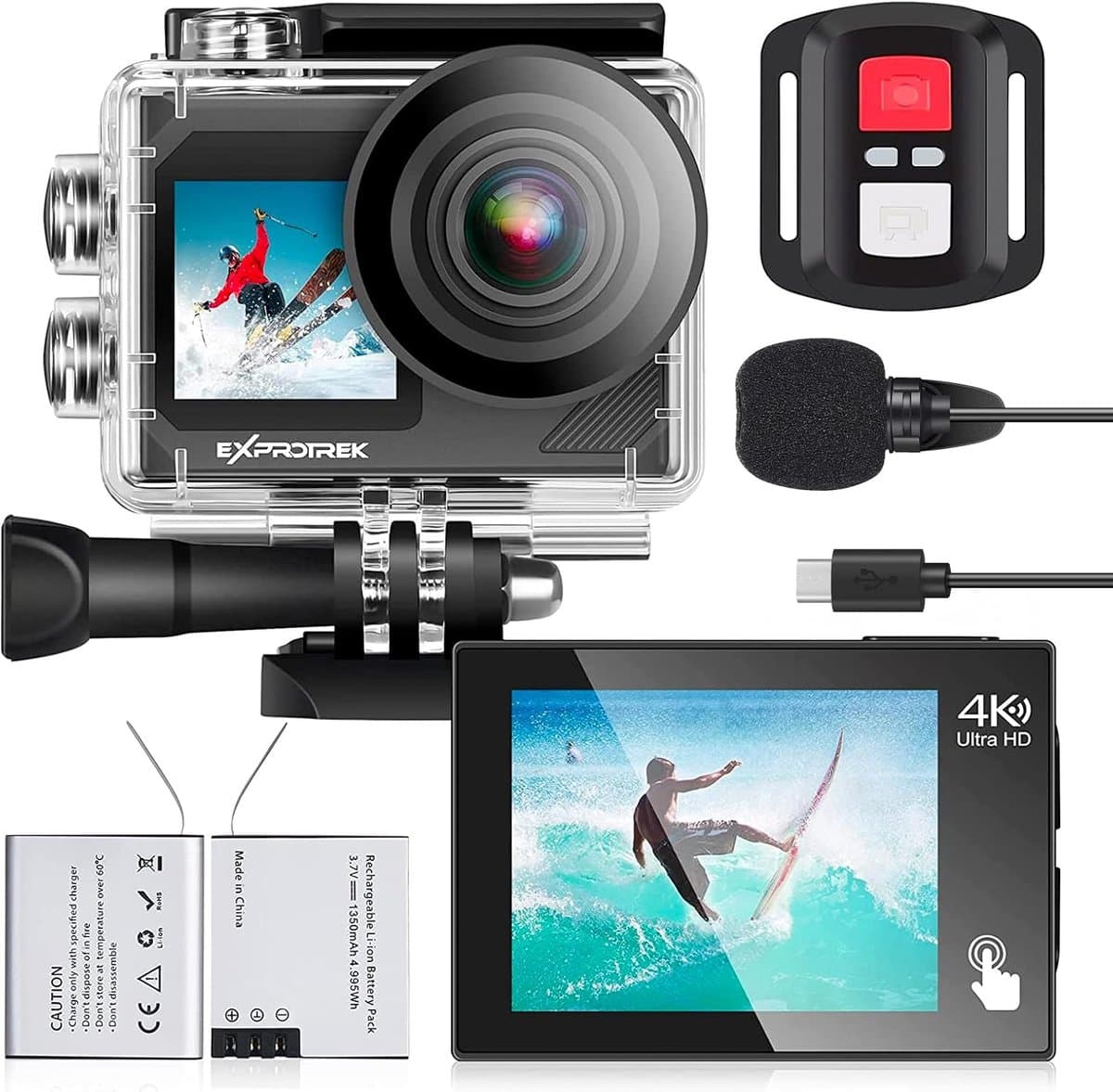 Actiecamera 4K - Onderwatercamera Wifi - Avontuur Vastleggen - 170 Graden Groothoek - 40 Meter Diep - Zwart