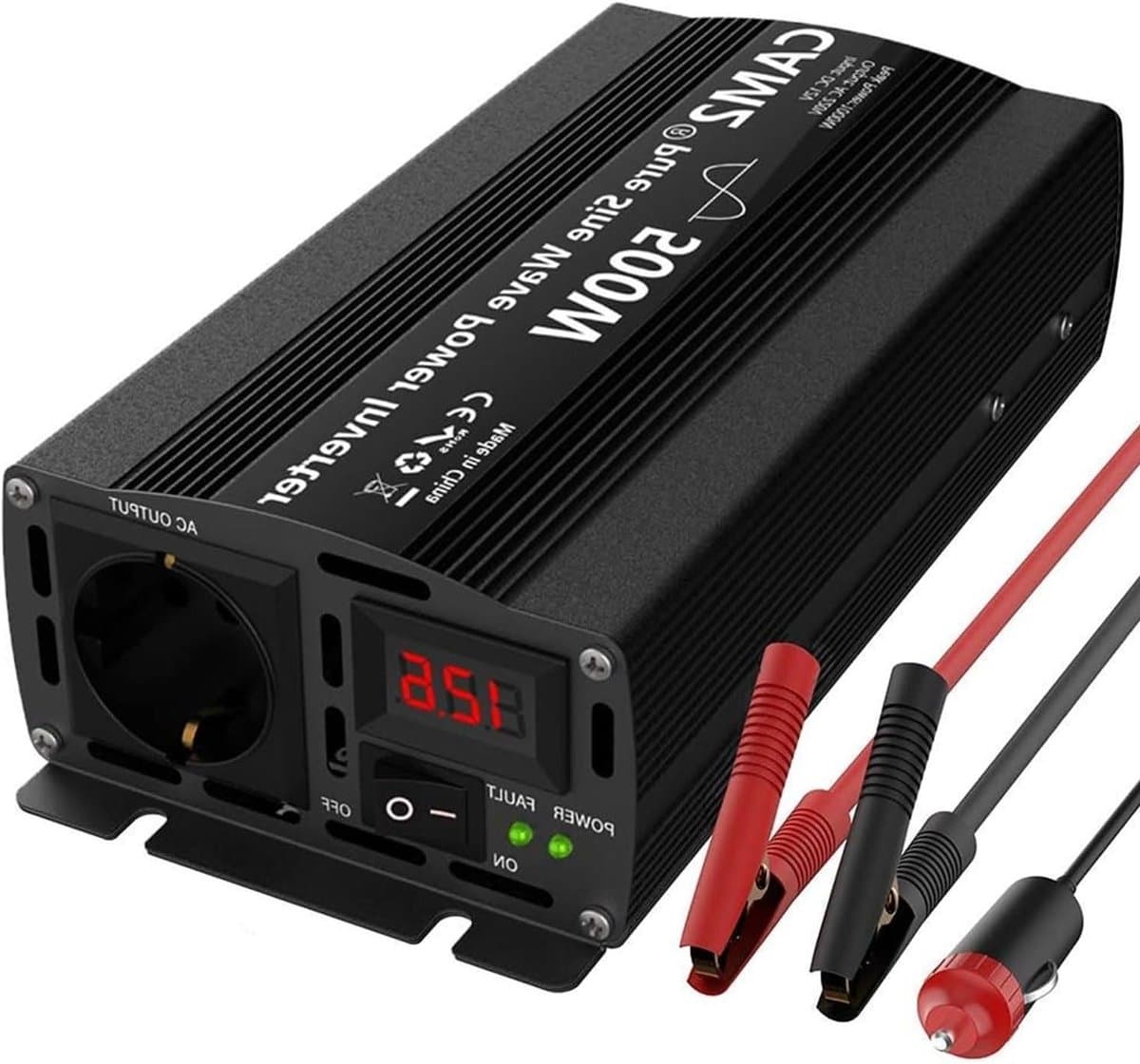 500W/1000W Pure Sinus Inverter voor 12V naar 220V/230V/240V met LED Display en Slimme Detectie voor Laptop, Tablet en Mobiele Telefoon
