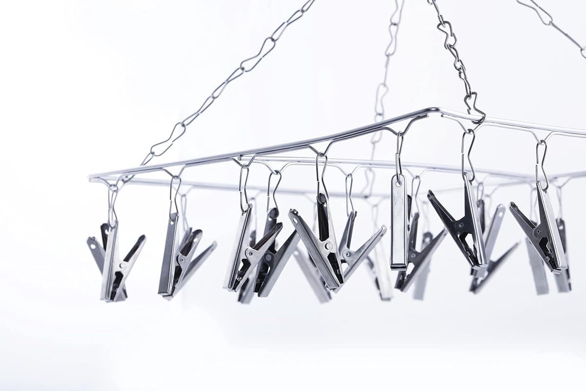 Kledingdrooghanger met clips - Luiersokkenhanger - Babykleding drogen - 25 stevige klemmen - 30 cm hoog - Zilver
